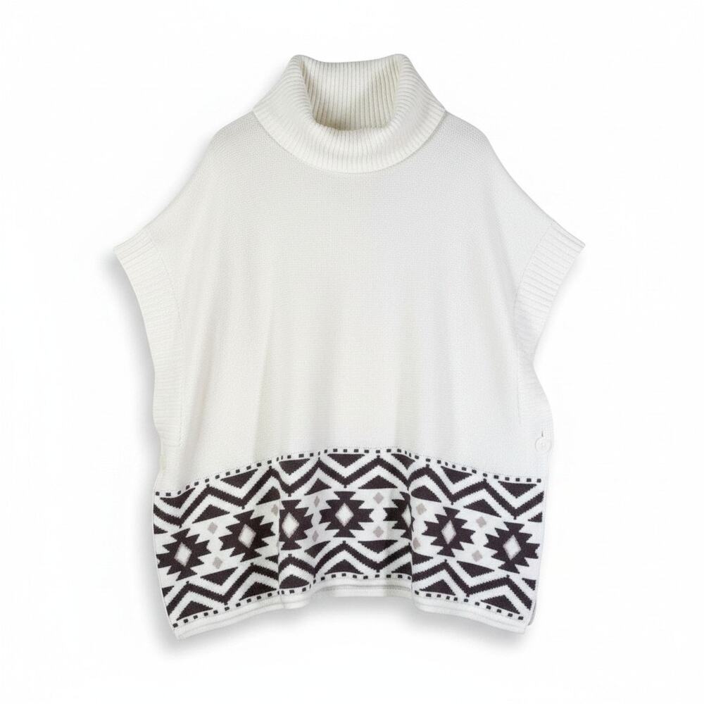Old Navy Maternity Womens Aztec Poncho Turtleneck Knit Sweater M Cream Gray Cozy